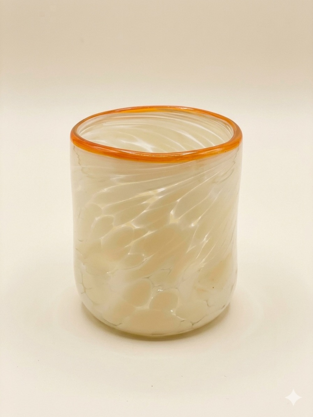 Cream Swirl Glass Vase with Orange Rim